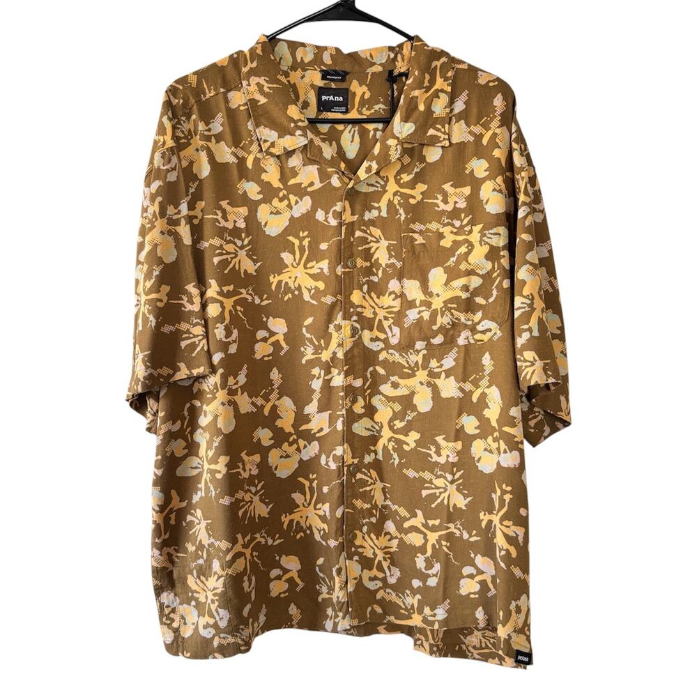 prAna Peacepath Short Sleeve Button Up Shirt Mens Large NWT Retro Olive